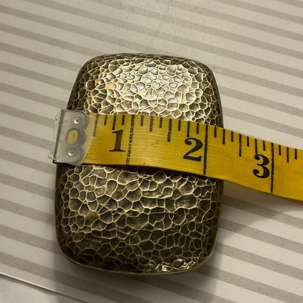 Vintage Textured Metal Belt Buckle - Hammered Gold Rectangle Uneven Surface Roc